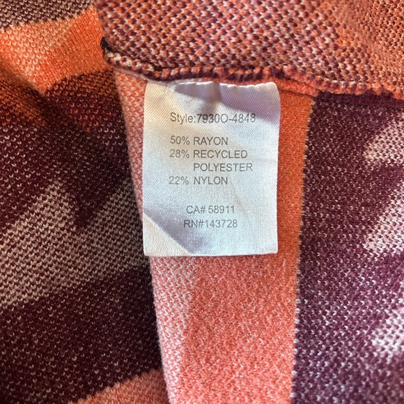 Tribal Burgundy and Orange Geometric V-Neck Sweater - Picture 4 of 4